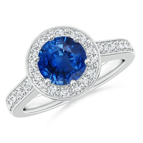 Blue Sapphire Halo Ring With Diamond Accents