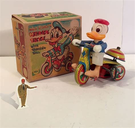 Vintage Donald Duck Mechanical Tricycle W Revolving Bell W Box Linemar