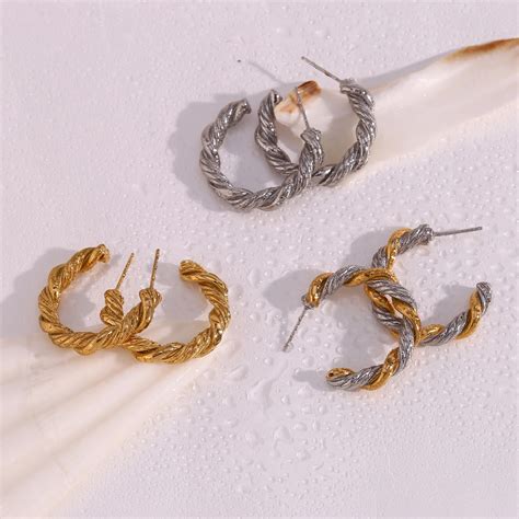 Tarnish Free Twisted Hoop Earrings K Gold Plated Stainless Steel Gold