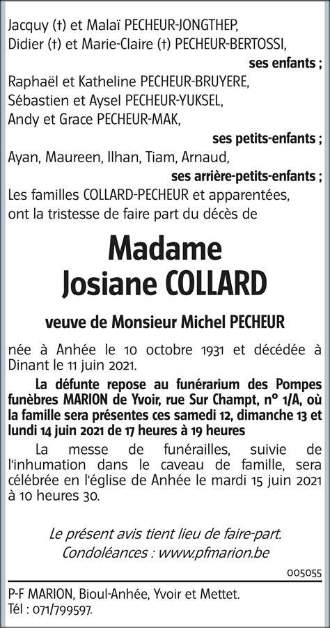 Josiane Collard Avis N Crologique Lavenir Net