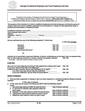 Fillable Online Georgia Conditional Employee And Food Employee