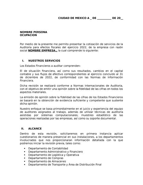 Carta Propuesta Servicios Profesionales Copia Ciudad De Mexico A