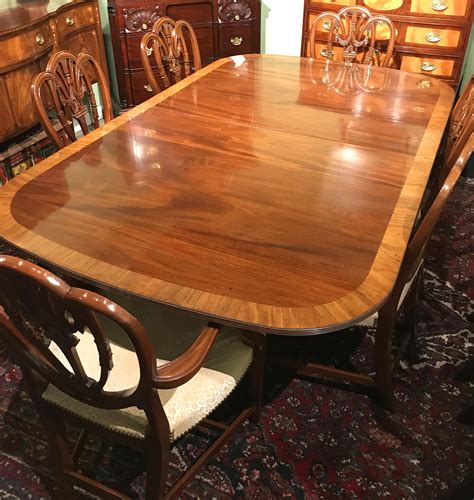 Mahogany Banded Double Pedestal Dining Table By Kaplan For Beacon Hill