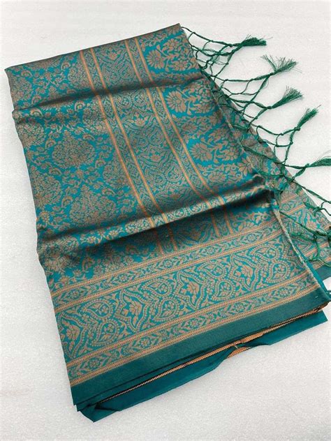 Soft Banarasi Silk With Rama Color Weaving Design Saree Collection