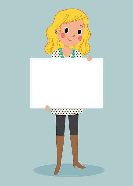 Royalty Free Woman Holding Blank Sign Clip Art Vector Images