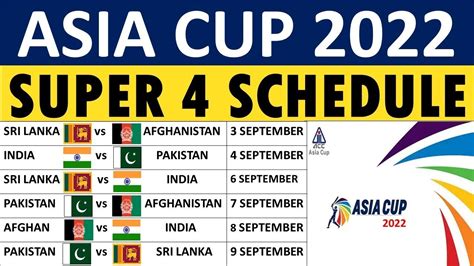 Asia Cup Super 4 Schedule Asia Cup 2022 Super 4 Team Asia Cup