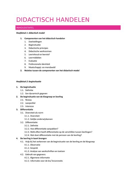 SV Didactisch Handelen DIDACTISCH HANDELEN INHOUDSTAFEL Hoofdstuk 1