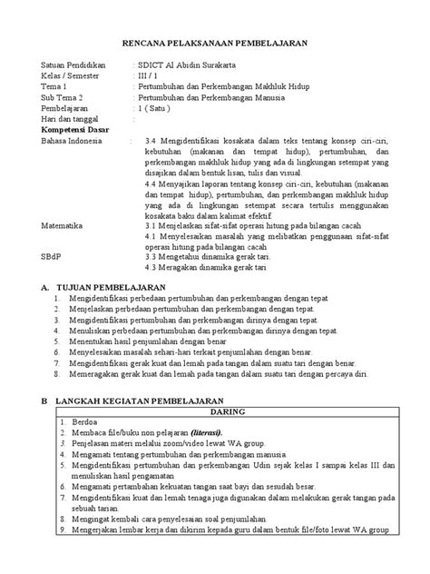 Rpp Kelas 3 Tema 1 Subtema 2 20 21 Pdf