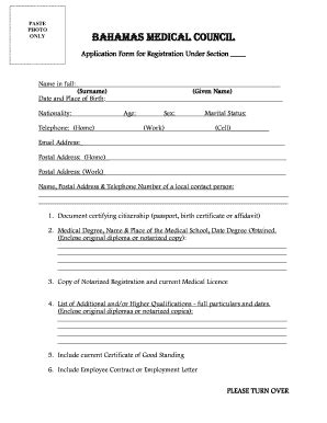 Fillable Online Forms Bahamas Gov PASTE BAHAMAS MEDICAL COUNCIL Fax