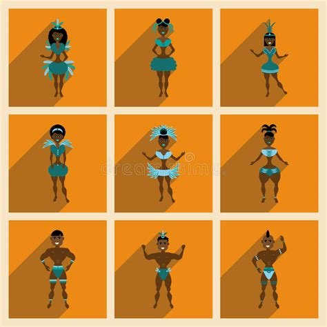 Concept Of Flat Icons With Long Shadow Brazilian Dancer Stock Vector