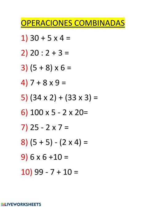 Operaciones Combinadas Ficha Interactiva Y Descargable Puedes