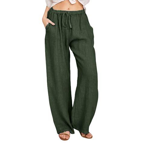 Woeoee Womens Cotton Linen Pants High Waisted Straight Leg Pant Loose