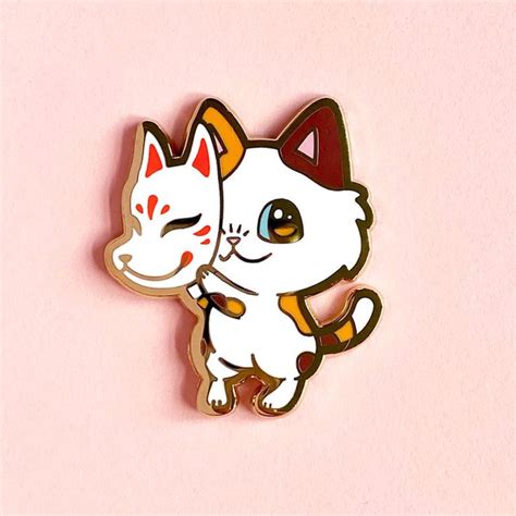 Kitsune Cat Hard Enamel Pin Kawaii Cute Lapel Pin Badge Gold