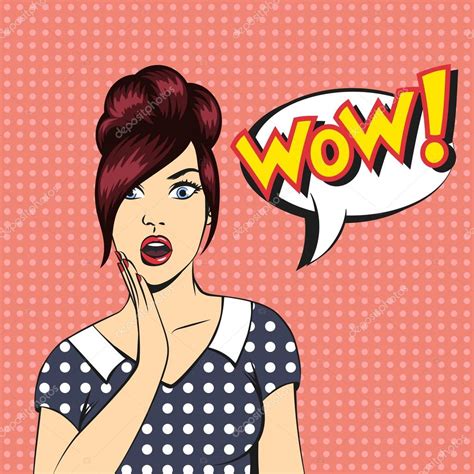 Pop Art Surprised Woman Face With Open Mouth And A Wow Bu Stock Vector Image By ©tkronalter9