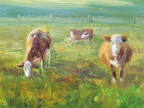 Cow pasture painting Cattle oil painting Cattle artwork | Etsy