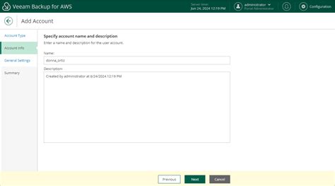 Step Specify Account Name And Description Veeam Backup For Aws Guide