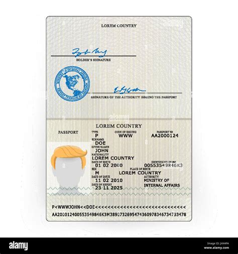 International Passport Vector Sample Personal Data Page International Identification Document