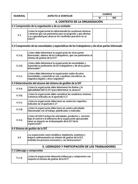 Lista De Verificación 45001 Pdf Planificación Evaluación