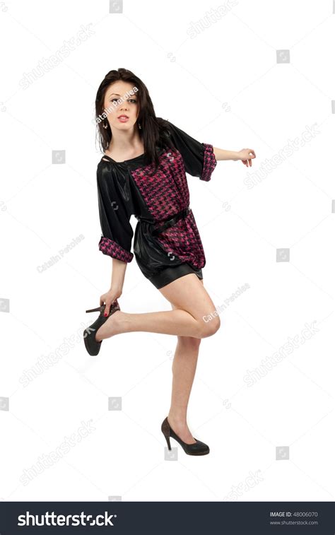 Full Length Beautiful Brunette Taking Off Stock Photo 48006070 Shutterstock