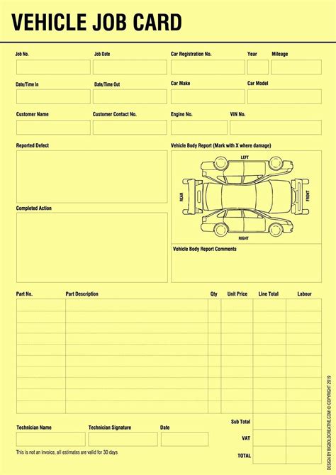 Car Service Job Sheet