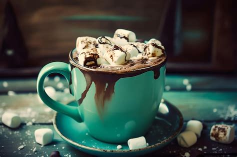 Premium Photo | A cup of hot chocolate with marshmallows and chocolate