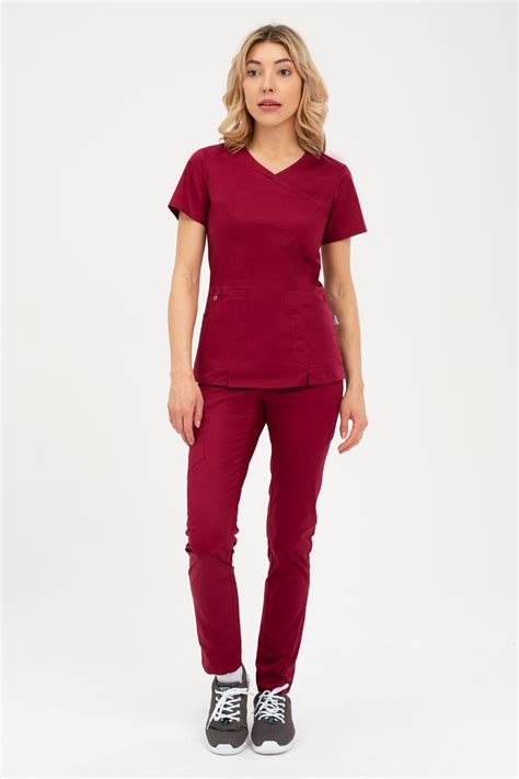 Bluza Medyczna Damska Bordo Bl Kr Tki R Kaw Comfort Stretch