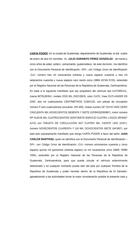 Carta Poder Vehiculo Salir Del Pais Carta Poder En La Ciudad De Guatemala Departamento De