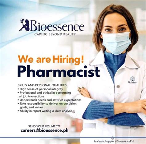 Job Hiring Pharmacist For Bioessence Davao Life