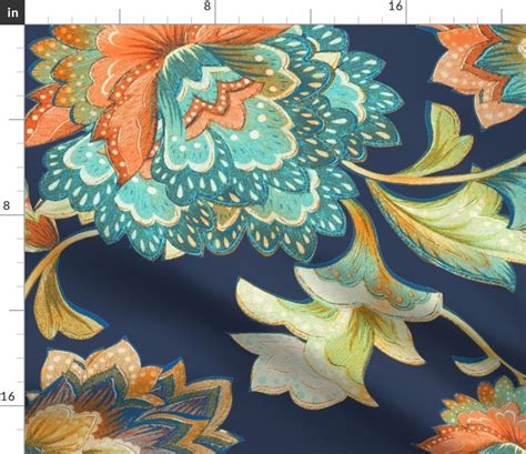 Chintz Orange Aqua Fabric Spoonflower Chintz Fabric Aqua Fabric