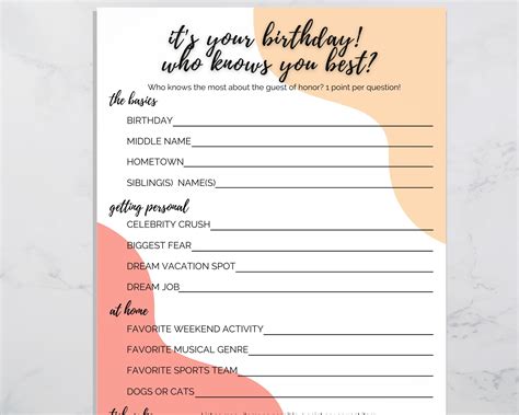 Who Knows You Best Fun Printable Birthday Game Who Knows The Birthday Girl Best Virtual