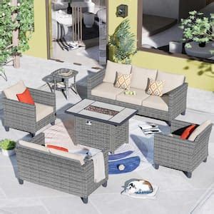 Ovios New Vultros Gray Piece Wicker Patio Fire Pit Conversation