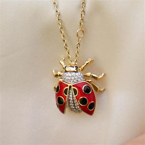 Karat Gold Diamond Sapphire And Enamel Ladybug Pendant Necklace