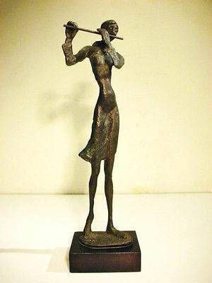 RARE Vintage Bronze Women Female Flute Sculpture Vintage Bronze