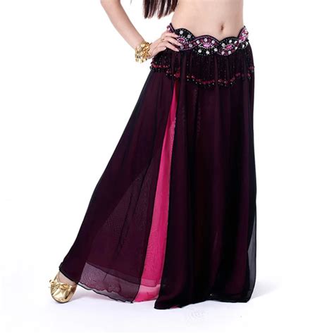 2 Layers Dancewear Double Colors Women Belly Dance Clothing Side Split