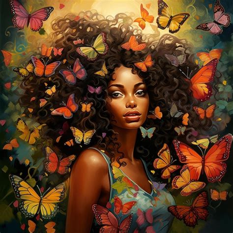 Premium Ai Image Woman African American Sounded By Butterflies