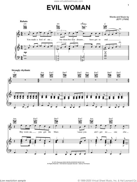 Evil Woman Sheet Music For Voice Piano Or Guitar PDF