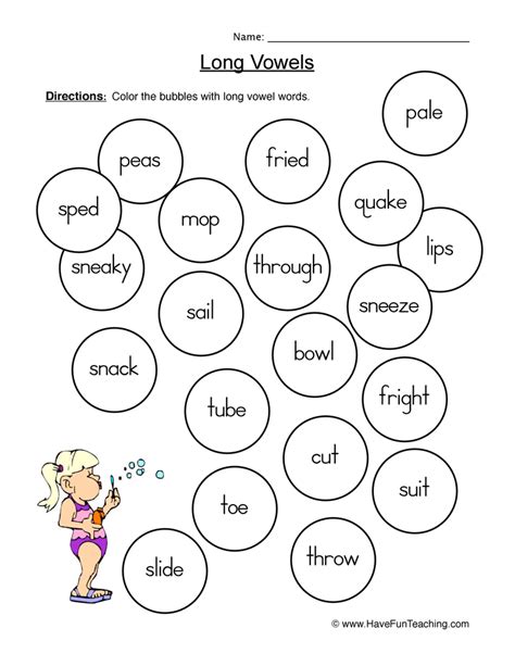 Long Vowels Worksheet First Grade