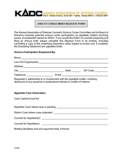 Fillable Online Amicus Curiae Brief Policy Request Form Fax Email