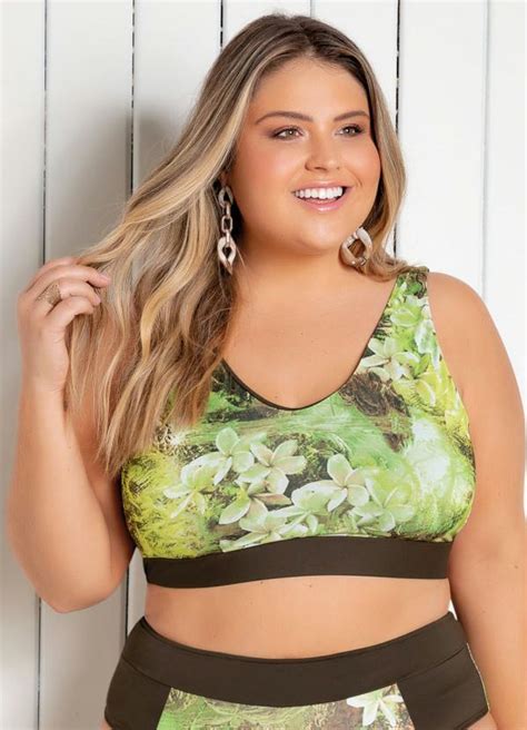 Top Biquíni Verde e Marrom Estilo Top Plus Size Queima de Estoque