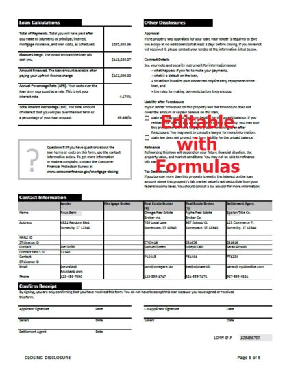 Closing Disclosure Fillable Form Buyer Seller 5 Page Wedoforms