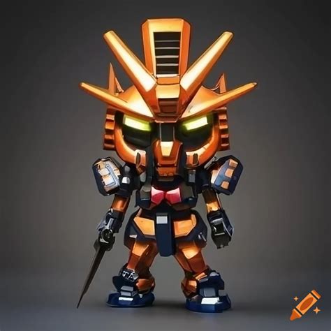 Chibi Gundam Robot With Black And Orange Metallic Armor On Craiyon