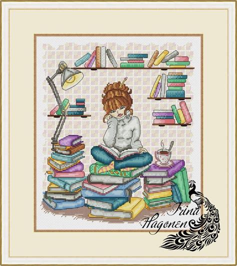 Book Cross Stitch Pattern Pdf Instant Download Library Cross Etsy