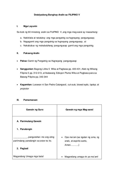 Semi Detailed Lesson Plan In Filipino Grade 4 Pangngalan Printable Templates Free