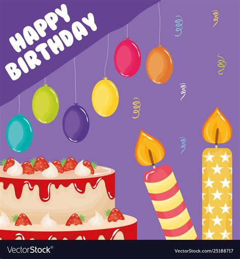 Happy Birthday Card Sweet Cake And Candle Vector Image