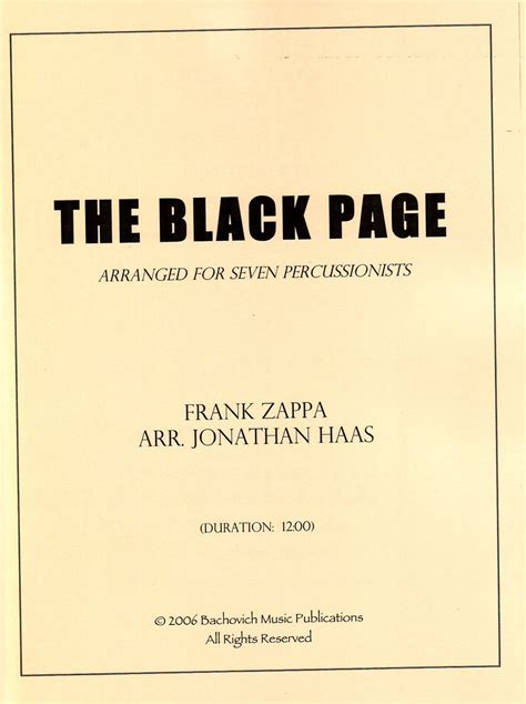 Zappa Frank The Black Page For 7 Percussionists Brandt Percussion