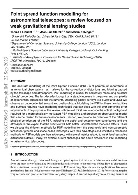 Pdf Point Spread Function Modelling For Astronomical Telescopes A