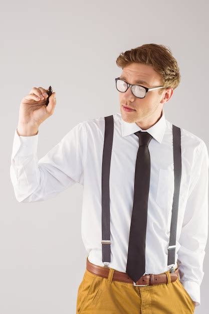 Premium Photo Geeky Businessman Writing With Marker