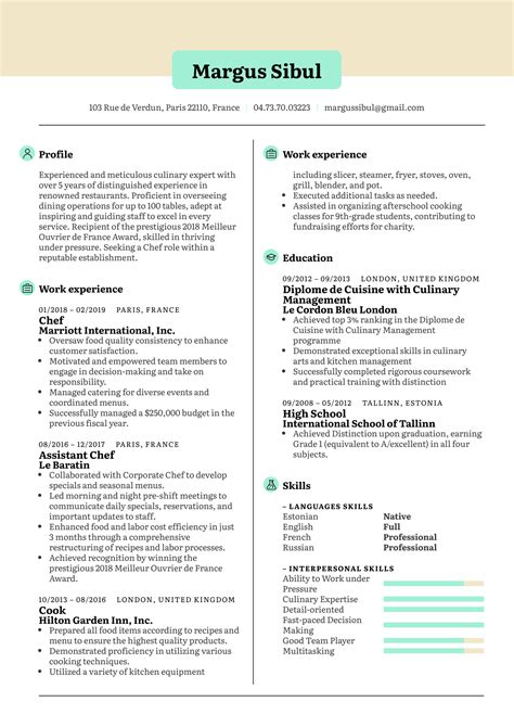 Chef Resume Example | Kickresume