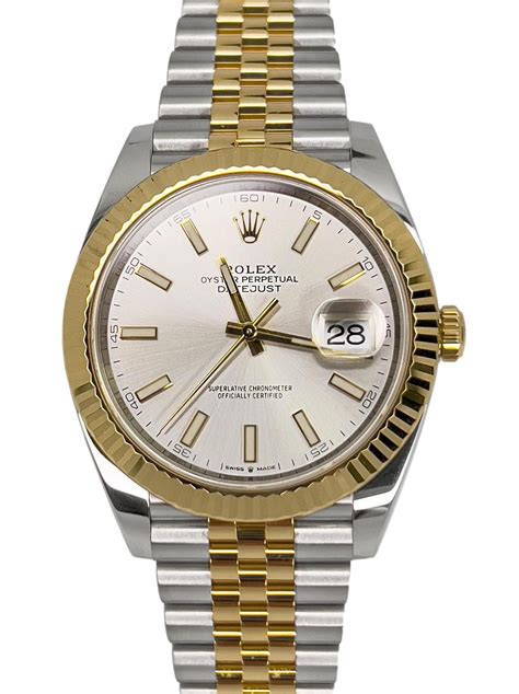 Rolex Datejust Silver Index Dial Two Tone Yellow Gold Jubilee