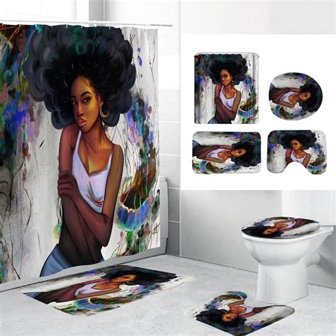 Motivational African American Woman Shower Curtain Set For Bathroom